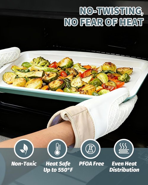 Ymiton Ceramic Nonstick Baking Pans Set, Non Toxic 30 PCS Stackable Bakeware Sets, 550°F Oven Safe Baking Sheet & Pans, Warp-Free, Dishwasher Safe, PTFE/PFOA/PFOS-Free (Green)