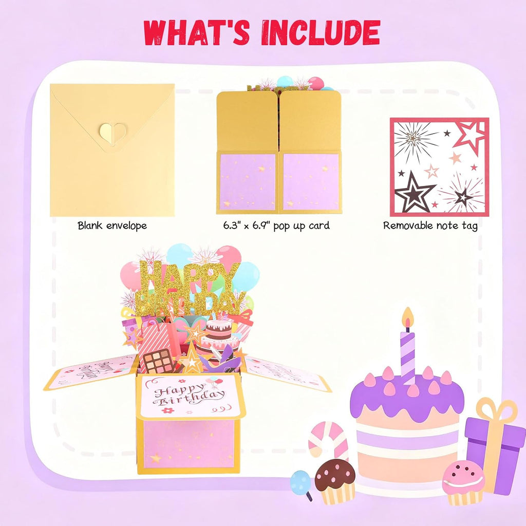 Steford Happy Birthday Pop-Up Card - Unique 3D Greeting Card Gift Box for All Ages | Handmade Design