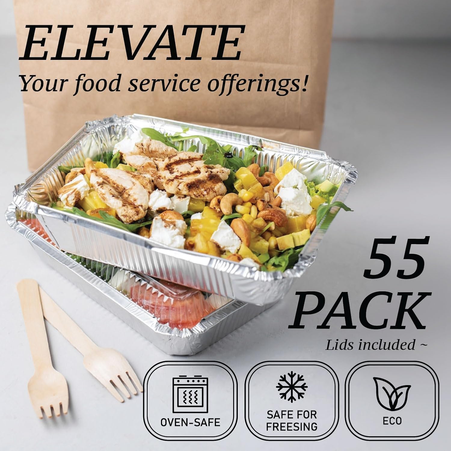 Regine Switzerland Aluminum Containers - 55 Count Disposable Foil Pans with Lids | 2.25LB, 8.5"x6" for Takeout & Food Storage