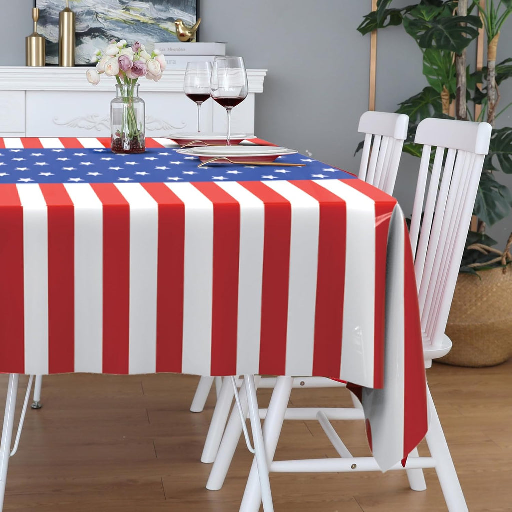 USA Flag Premium Plastic Tablecloth - 5 Pack | 108 x 54 in. Disposable Rectangle for July 4th Parties
