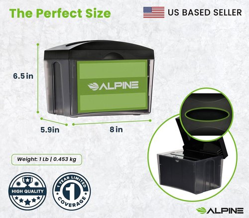 Alpine 3 Pack Tabletop Commercial Napkin Dispenser Restaurant Napkin Holder for Interfold Napkins with 2 Side Marketing Space Insert for Restaurants, Cafeterias, Food Trucks, Clubs - Black