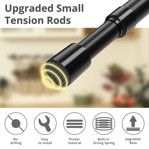 2 Pcs Small Tension Rod 12-20 inch Spring Rod, Tension Rod Spring Tension Rod, Small Tension Curtain Rod, Mini Tension Rods for Closet, Cabinets, Cupboard, Drawers, Black