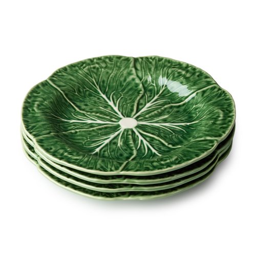 Le Jardin Cabbage 3D SALAD/DESSERT PLATES, SET OF FOUR - 9" Sculpted Green Stoneware Leaf Plates – Seasonal Spring & Summer Tableware for Fresh, Nature-Inspired Dining and Entertaining