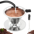 Pour Over Coffee Dripper With Cleaning Brush,Upgraded Double Micro Mesh Filter with Cup Stand,Stainless Steel Coffee Filter,Reusable Coffee Filter,Pour Over Coffee Maker(3-4cup)