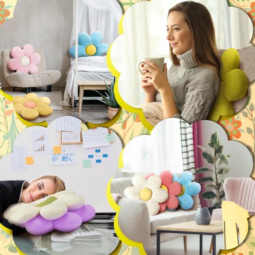 Sratte 10 Pcs Flower Shaped Throw Pillows Cute Daisy Flower Seating Cushions for Adults Reading Leisure Comfortable Home Bedroom Sofa Chair Couch Decor(15.75 Inches)