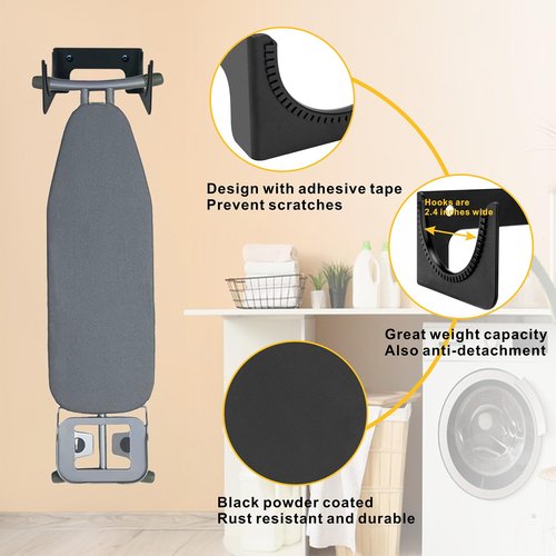 Wdwlbsm Ironing Board Holder Ironing Board Hanger Wall Mount for T or Y Leg, Iron Board Hook Concealed,Board Storage Organizer for Laundry Room, Space Saving
