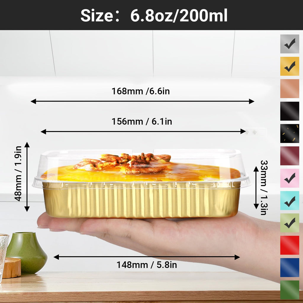 EUSOAR Aluminum Foil Cupcake Liners, 50pcs 5 Mixed Colors 6.8oz 6.5"x2.5"x1.2" Disposable Foil Ramekins Pan Tin with Lids，Cupcake Baking Cups Containers, Creme Brulee Ramekins Pan