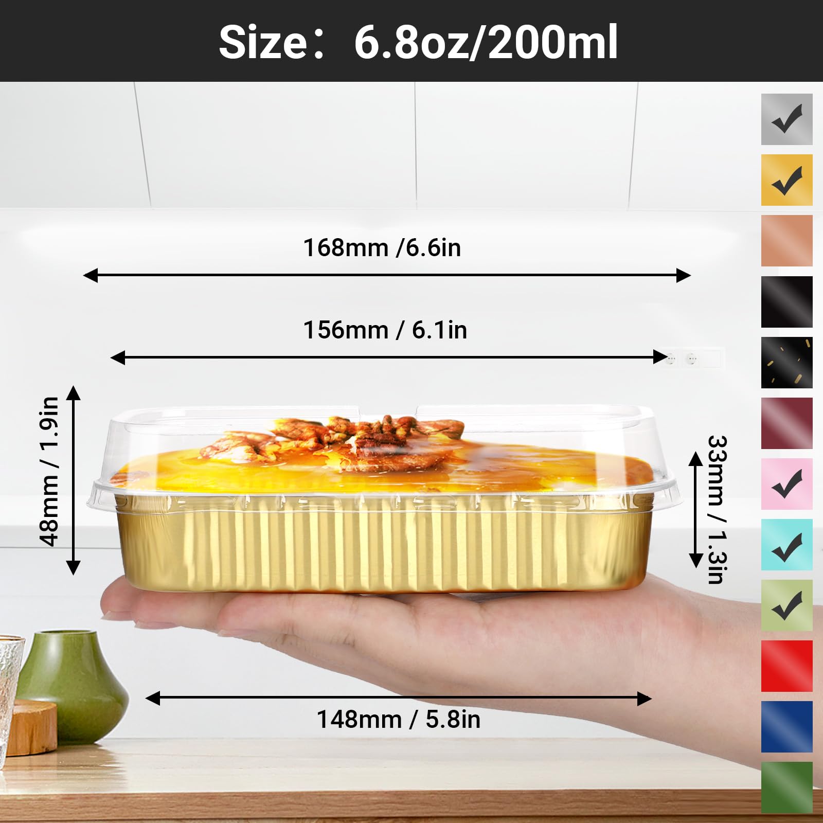 EUSOAR Aluminum Foil Cupcake Liners, 50pcs 5 Mixed Colors 6.8oz 6.5"x2.5"x1.2" Disposable Foil Ramekins Pan Tin with Lids，Cupcake Baking Cups Containers, Creme Brulee Ramekins Pan