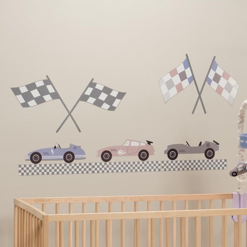 Lambs & Ivy Little Racer Car/Transportation Blue/Taupe Wall Decals/Stickers