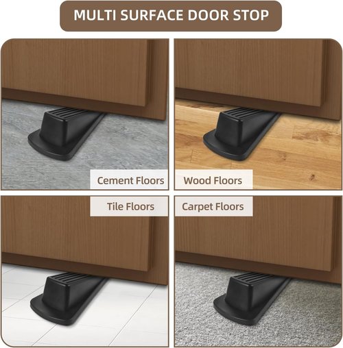 JZWBLILY Premium Rubber Door Stoppers - Heavy Duty Wedge for Carpet & Floor Gaps | Black, 2 Pack