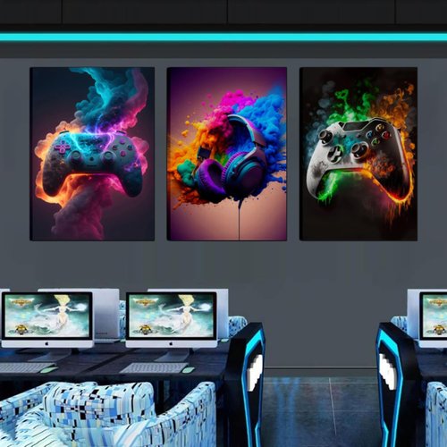 BGFCE Gaming Room Decor - Set of 3 Cool Canvas Wall Art Prints for Teen Boys | 12x16 Inch Framed
