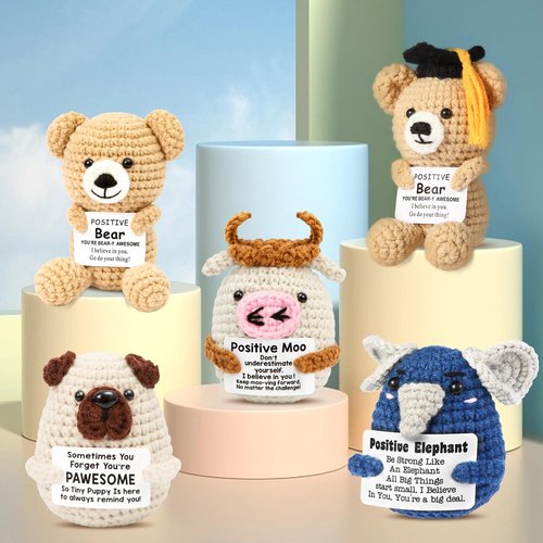 Mini Positive Crochet Dog，Funny Emotional Support Crochet Stuffed Gifts Cute Crochet Animals with Positive Messages Emotional Support Crochet Animals Handmade Crochet Puppy Inspirational Crochet Gift
