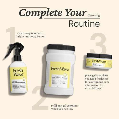 Fresh Wave Lemon Odor Removing Gel Refill, 63 oz. - Safer Odor Absorbers for Home, Natural Plant-Based Odor Eliminator, Every 15 oz. lasts 30-60 Days, For Cooking, Trash & Pets