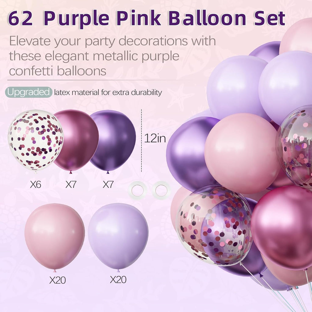 OuMuaMua Pink & Purple Balloons - 62 Pcs Lavender & Light Pink Latex Balloons for Birthday & Wedding Decor | 12 Inch