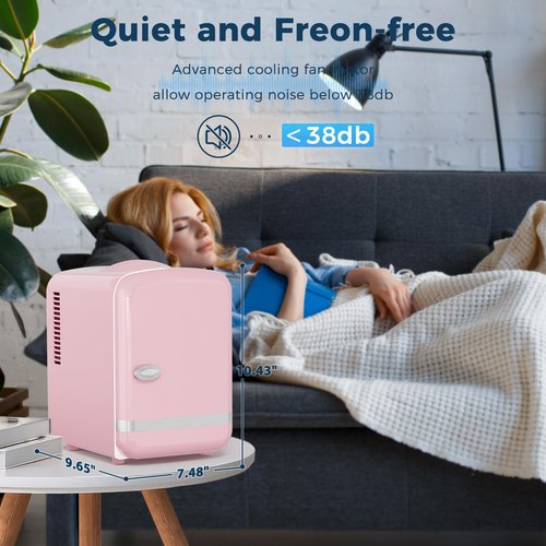 Antarctic Star 4L/6 Cans Compact Refrigerator,Portable Mini Fridge Skin Care,Cooler and Warmer for Bedroom,Car,Office & Dorm, Small Cooler for Cosmetics/Beverage/Food,PINK