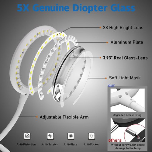 Magnifying Glass with Light - 5X Hands-Free Desk Magnifier for Seniors & Hobbies | Adjustable Stand