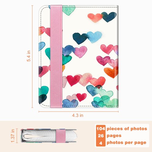 Fintie Instax Mini Photo Album for 2x3-Inch Film - 104 Pockets Small Albums for Fujifilm Instax Mini 12/11/99/40/7+/EVO/LiPlay/Link 3-2-1 Instant Camera/Polaroid Hi-Print Printer, Raining hearts