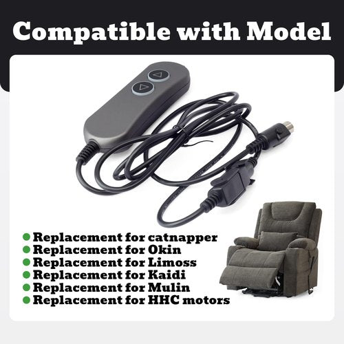 MLSK111-A1 Handset Controller 2 Button 5 Pin Replacement for Catnapper for Okin for Limoss for Kaidi for Mulin for HHC Lift Chairs Power Recliners, with USB and Backlight