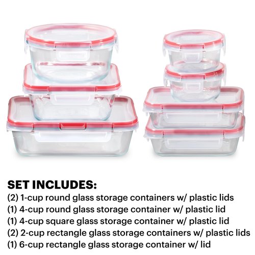 Pyrex Freshlock (7-Pack) Glass Food Storage Containers Set, (1, 2, 4 Cups) Airtight & Leakproof Plastic Locking Lids BPA-Free, Meal Prep Containers Set, Freezer Dishwasher Microwave Safe