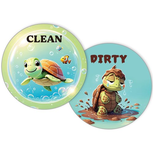Funny Dishwasher Magnet Clean Dirty Sign,Double-Sided Reversible Clean/Dirty Sign for Stainless Steel Dishwashers,Refrigerator,Laundry Room,Kitchen,Sea Turtle Magnetic Home and Kitchen Gadgets