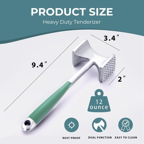 KITEXPERT Meat Tenderizer Hammer with Comfortable-Grip Handle, Dual-side Mallet for Kitchen, Heavy Duty Pounder For Tenderizing Steak, Beef and Fish, Mint Green