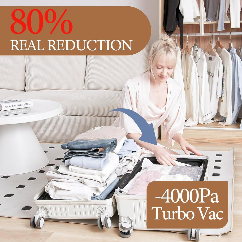 Vacbird Vacuum Storage Bags - 12 Pack with Rechargeable Cordless Pump | Compression Packing for Clothes, Blankets & Pillows