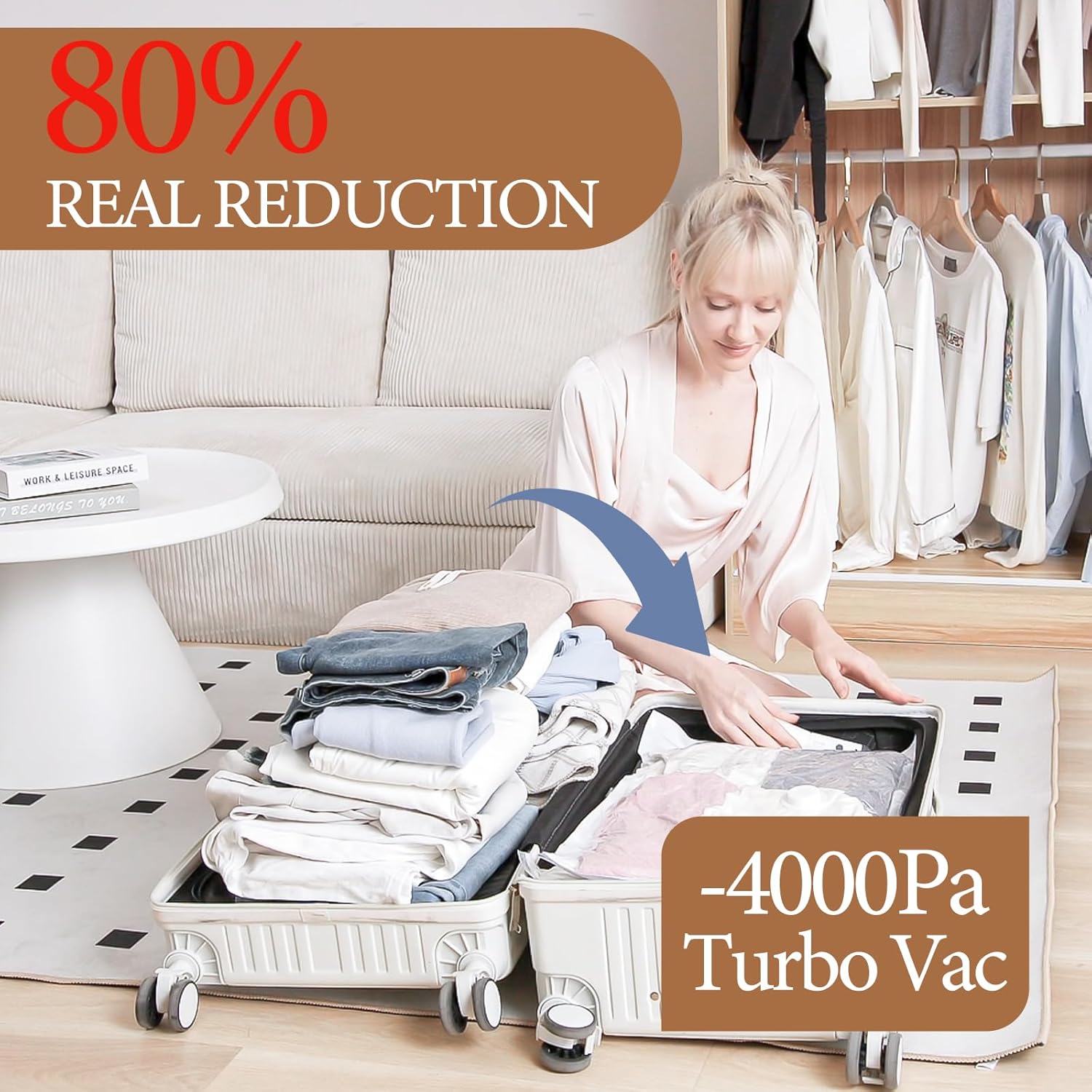 Vacbird Vacuum Storage Bags - 12 Pack with Rechargeable Cordless Pump | Compression Packing for Clothes, Blankets & Pillows