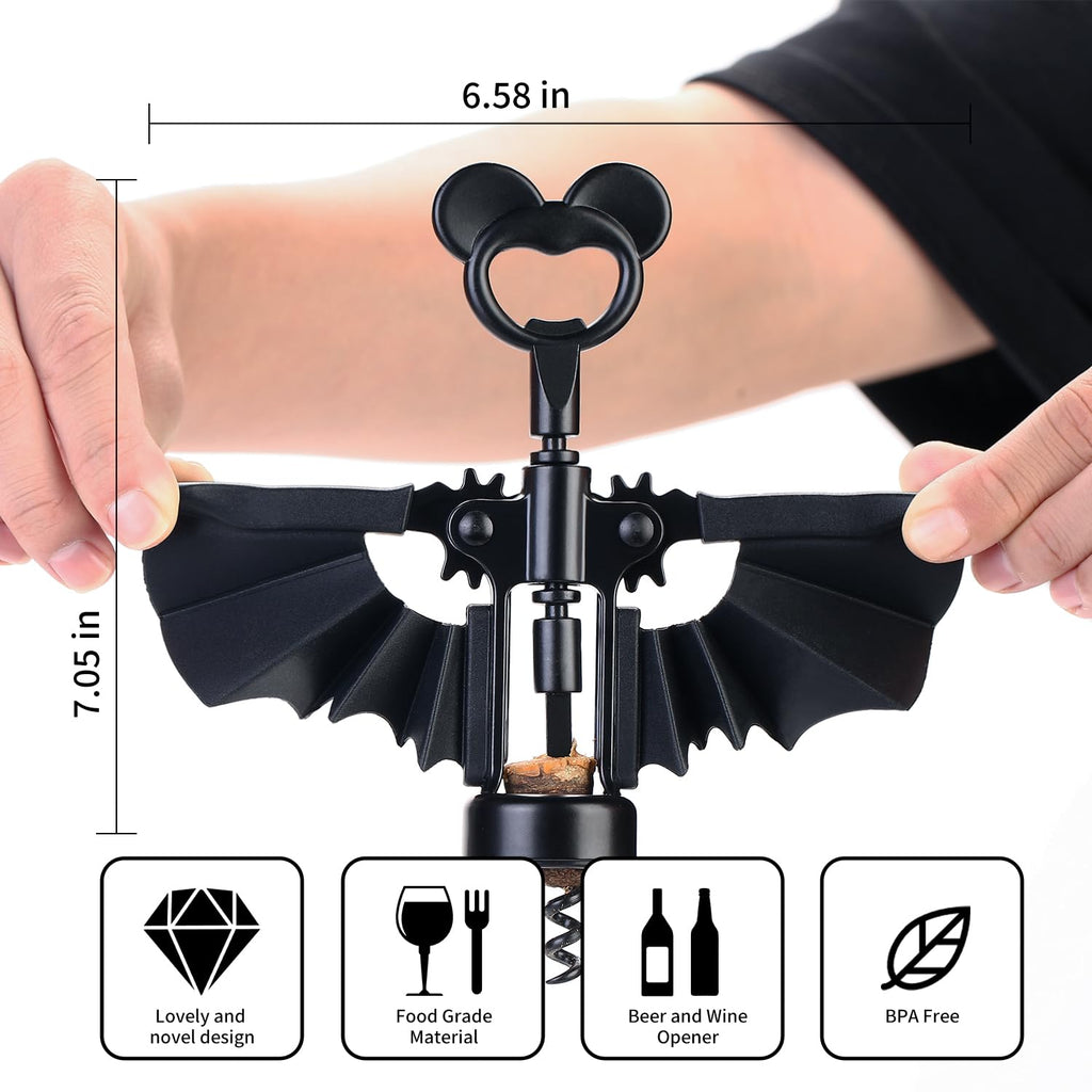 Bat Wine Opener，2025 NEW Winged Bat Shape Red Wine Beer ，Spooky Corkscrew Bottle Opener，2-in-1 Bottle Opener for Home Party, Gift for BarClub Lovers