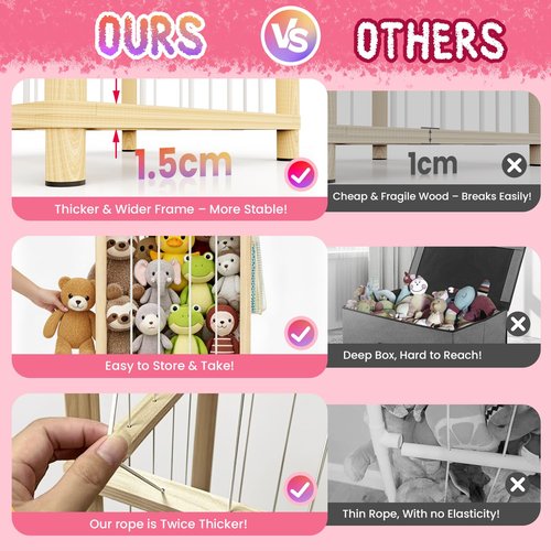 Stuffed Animal Storage with Hanging Bag, Extra Large Pine Wood Stuffed Animal Zoo Organizer Holder, Plushies Toy Storage Tower, Spacesave Toy Organizer Shelf for Toddler&Playroom, Nursery Decor-54 in