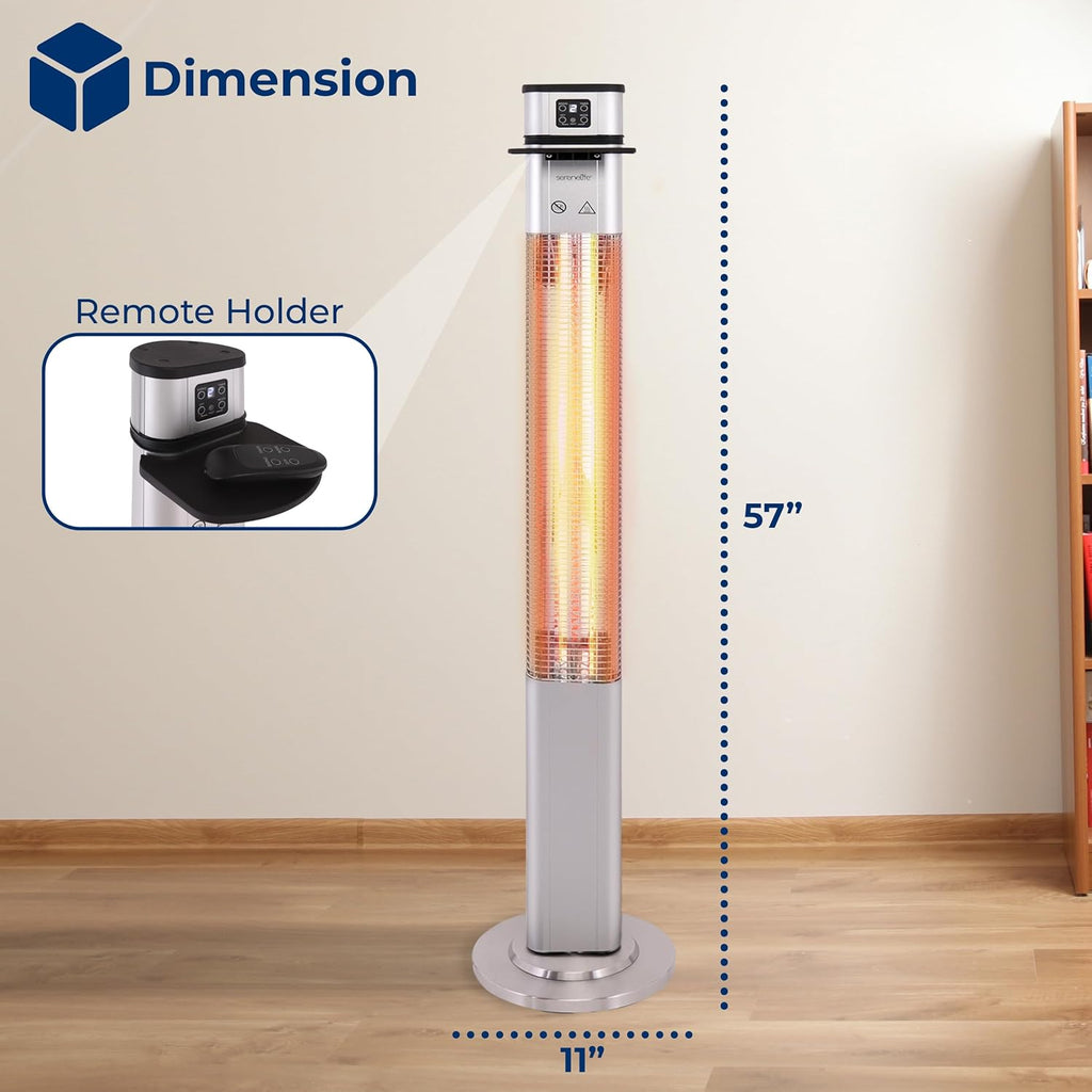 SereneLife Infrared Patio Heater - 1500W Electric Indoor/Outdoor Heater with Remote Control | Portable Silver Design for Patios, Backyards, and Garages