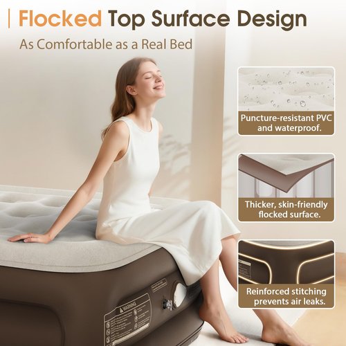 VOSSER Twin Size Airbed with Detachable Rechargeable Pump - for Camping & Home Use, Portable Design, Supports up to 330 lbs MAX