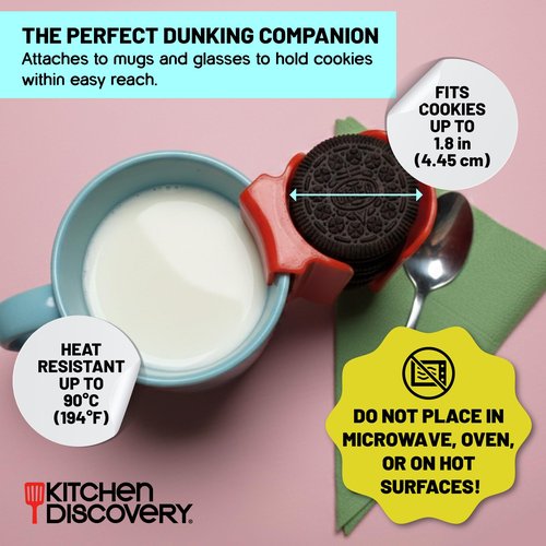 Kitchen Discovery Cup Cookie Holder Cookie Holder for Cup Hooks to Mugs and Milk Glasses to Keep Cookies and Biscuits in Dunking Reach – Cookies Holder, Tea Bag Caddy in Bright Plastic (2)