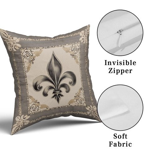 Giwawa Mardi Gras Throw Pillow Covers 18x18 Inches Vintage Country Style Fleur de Lis Print Decorative Pillow Cases Set of 2 Retro Soft Cotton Cushion Covers for Sofa Couch Bedding Holiday Decor