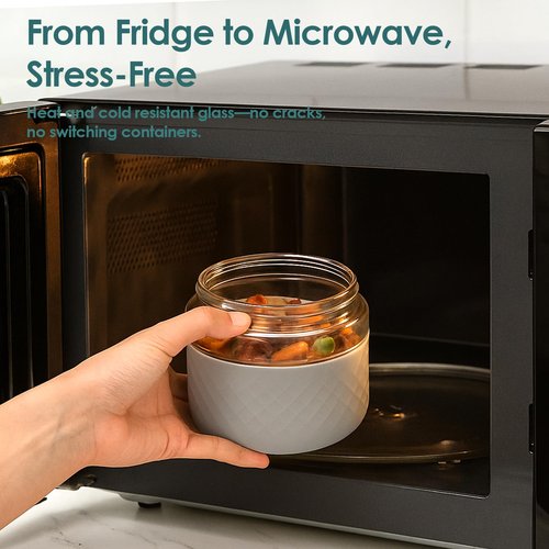 Cafezi 24 oz Glass Lunch Bowl Container with Lid | Leak & Spill Proof, BPA-Free, Microwave & Dishwasher Safe, Airtight Meal Prep & Food Storage Jar for Lunch, Salad, Soup, Overnight Oats, Stew, Yogurt