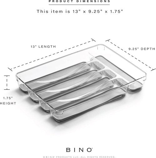 BINO 5-Slot Silverware Organizer - Plastic Utensil Tray with Grip Lining | Light Grey Kitchen Storage