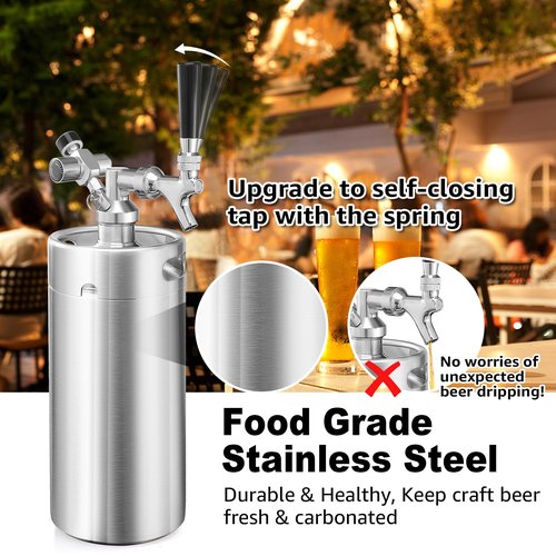 Ferroday Mini Keg Growler Tap System, 128Oz Mini Beer Growler, Stainless Steel Home Draft Beer Dispenser With Faucet&Co2 Regulator, Portable Beer Tap System Keep Beer Fresh And Carbonation