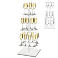VERSSURE Champagne Tower with Marble Base, 26 Slots Champagne Display Rack for Serving and Drying, 3-Tier Cocktail Tree Stand for Drinks, Square Champagne Stand Holder for Wedding and Party (White)