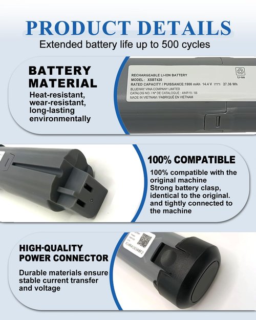 bossfulton XSBT420 Vacuum Battery Replacement for Shark WS642AE Parts Lithium ion for WS640AE WS640 WS642 WV401BL WV403BR WV410TL WS640BL Series XSBT420AS XSBT420UK 4inr19/66 Cordless Vacuum Cleaner