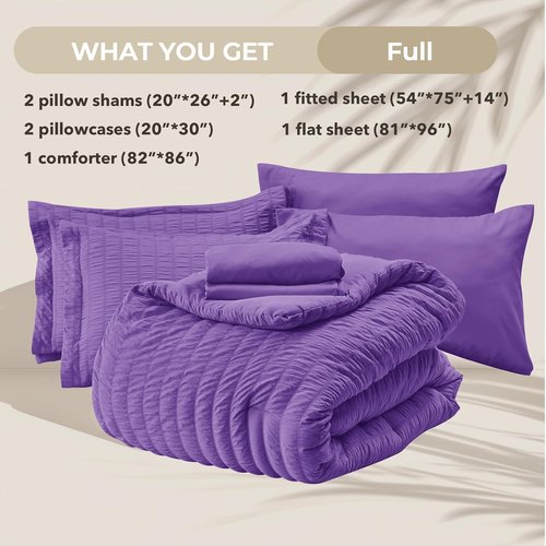 HYMOKEGE Comforter Set - Luxury 7-Piece All-Season Bedding in Bright Purple | Full Size with Sheets & Pillowcases