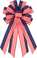 YKW Large Patriotic Bow - American Flag Wreath Decoration for 4th of July & Memorial Day - Classic Blue Design