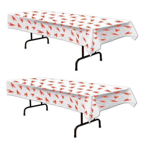 Beistle Red and White Crawfish Tablecovers, 2-Pack Plastic Tablecloths for Crawfish Boil Parties, Seafood Feast Decorations, Summer Picnic and Cajun Cookout Table Settings, 54” x 108”