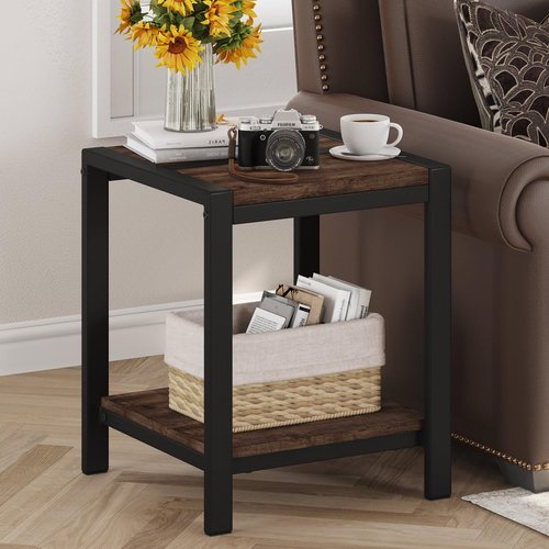BON AUGURE End Table, Small Side Table for Living Room, Night Stand, Bedside Tables with 2-Tier Storage Shelves for Bedroom, Small Spaces (Rustic Oak)