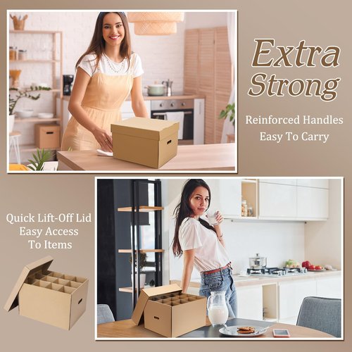 Feifeiya 8 Pack Wine Glass Moving Boxes Kitchen Moving Boxes with Handle Kitchen Kit with Lid for Dish Glassware (15 x 12 x 10 Inches)