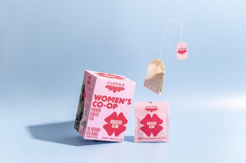 JusTea HIBISCUS GLOW | Herbal Tea Bags, Caffeine-Free, Organic Hibiscus Tea | Fair-Trade | Plastic-Free Tea Bags | Vegan, Sugar-Free, Gluten-Free | 16 Tea Bags