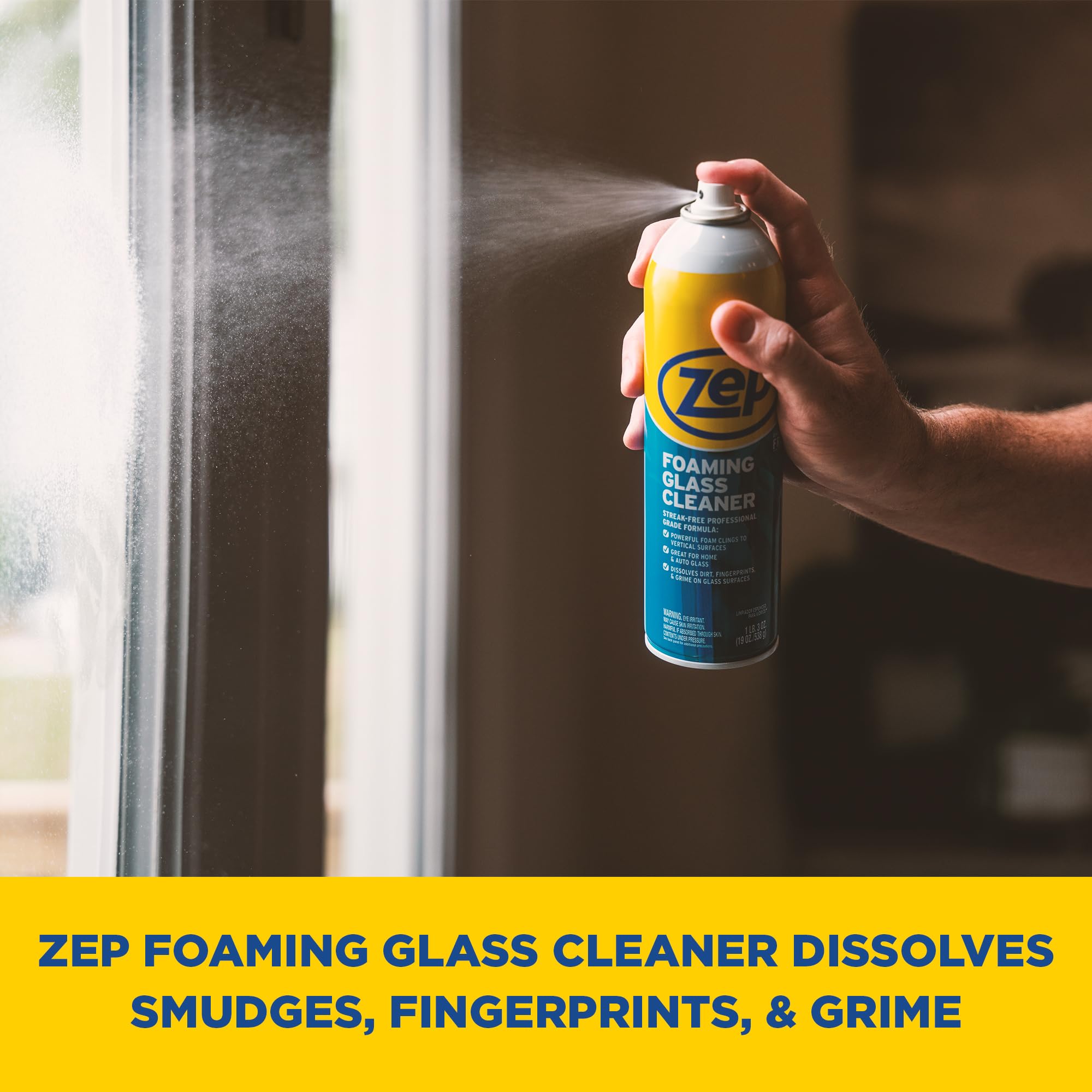 Zep Foaming Glass and Plexiglass Cleaner - 19 oz (Case of 4) ZUFGC19 - Foaming Formula Clings to Vertical Surfaces. Trusted by Pros