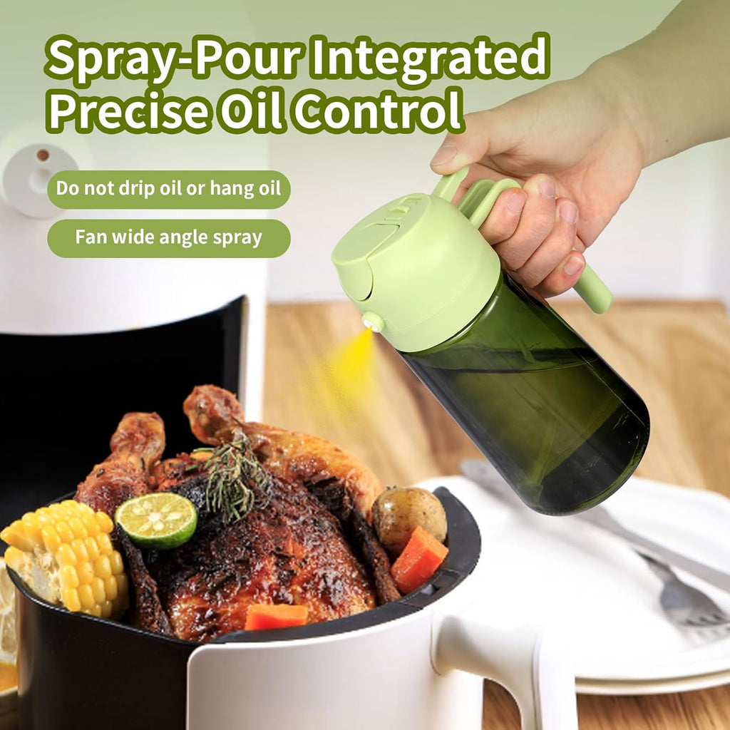 Upgraded 16oz Glass Olive Oil Sprayer - 2-in-1 No-Leak Spray & Pour Dispenser for Cooking, BBQ & Salad | Fine Mist, Easy Fill, Dishwasher Safe