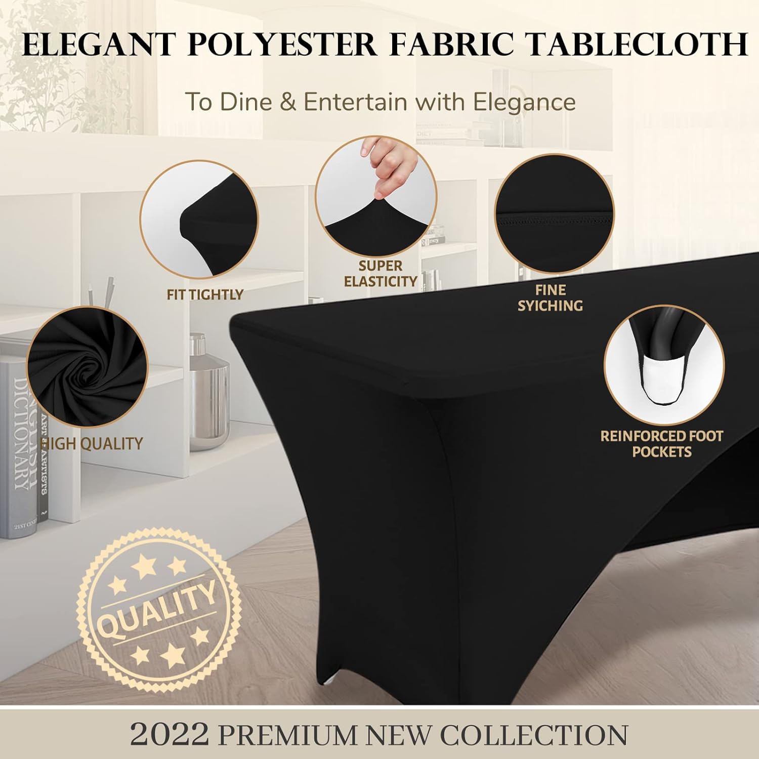 Spandex Table Cover - 4 Ft Fitted Polyester Tablecloth with Open Back - Black