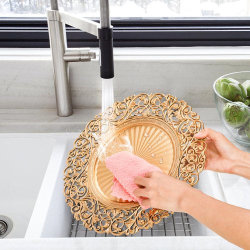 Foraineam Gold Charger Plates Set of 12, 13" Round Plastic Dinner Chargers, Decorative Hollowed Out Flowers Serving Plates for Table Setting, Catering, Wedding, Party, Event
