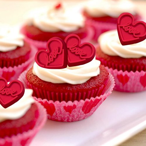 Copzievkae Hearts Chocolate Molds, Heart Ice Cube Tray Mold 16 Cavities Conversation Heart Molds, Silicone Hearts Candy Mold for Chocolate, Candy, Wax Melt, Baking, Candles, Red, 2 Pack