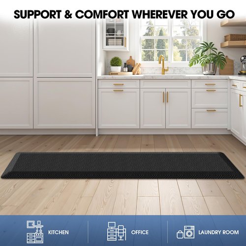 Mattitude 4/5 Inch Thick Kitchen Mat Cushioned Anti-Fatigue Floor Mat Water Resistant Non-Slip Mats and Rugs Standing and Comfort Desk Mats for House Sink Office Laundry (Black, 17.3"x60")